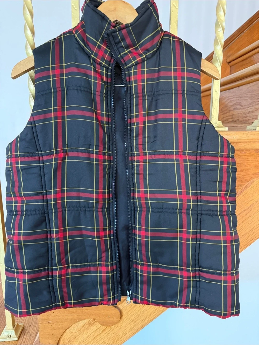 Junior Size American Living Black and Red Plaid Quilted Vest